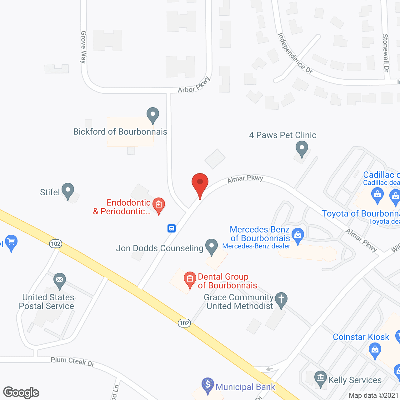 Map of the neighborhood around Bickford of Bourbonnais