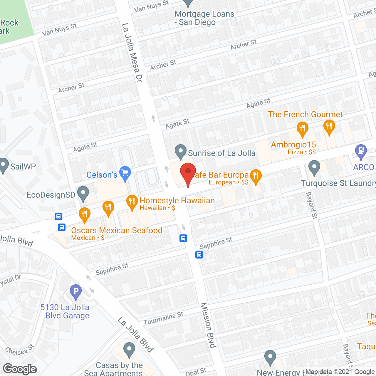 Map of the neighborhood around Ivy Park at La Jolla