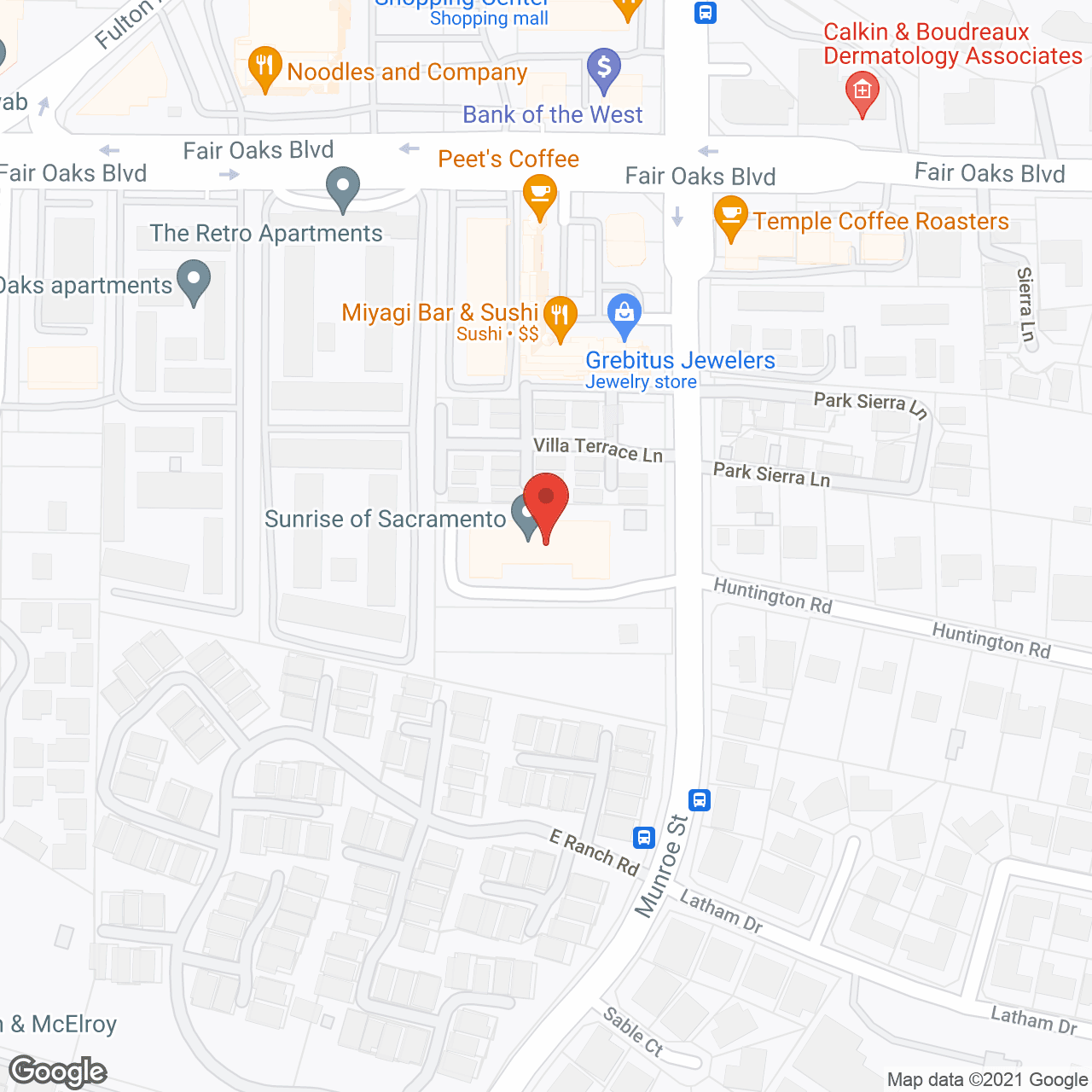 Map of the neighborhood around Ivy Park at Sacramento