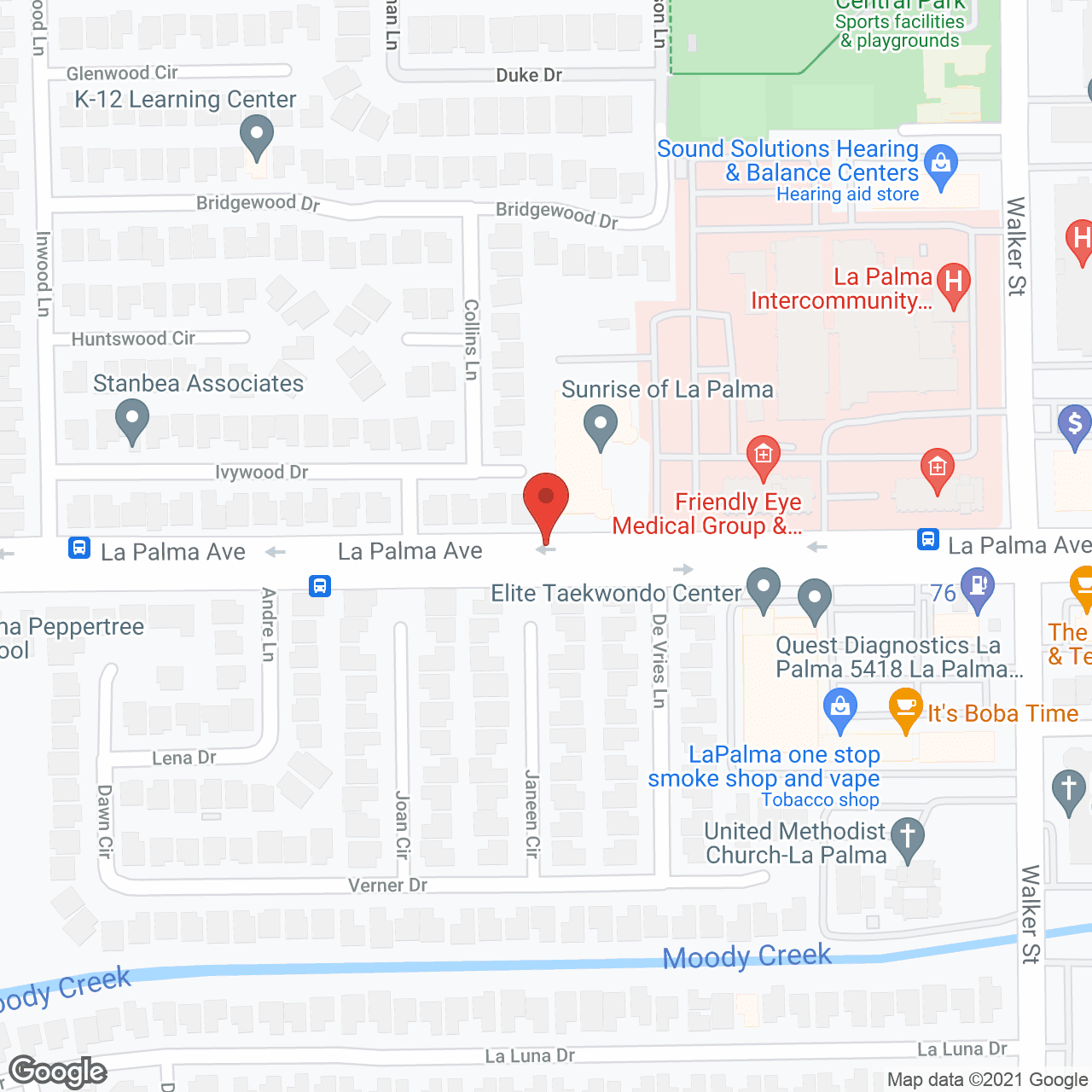 Map of the neighborhood around Ivy Park at La Palma