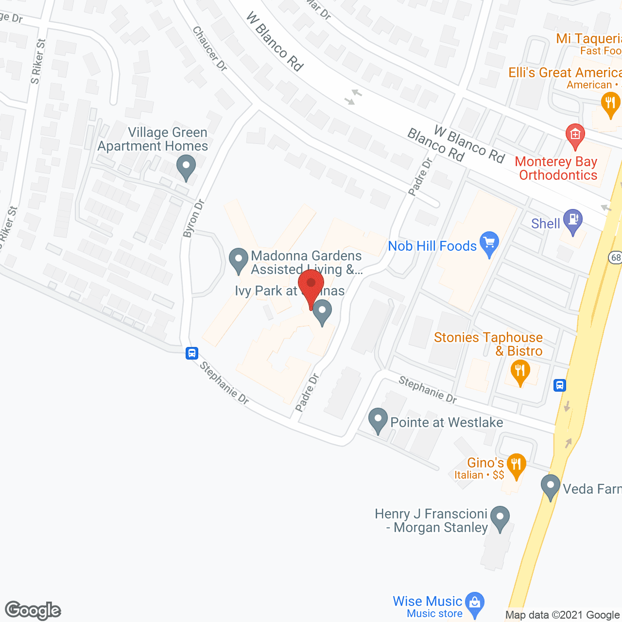 Map of the neighborhood around Ivy Park at Salinas