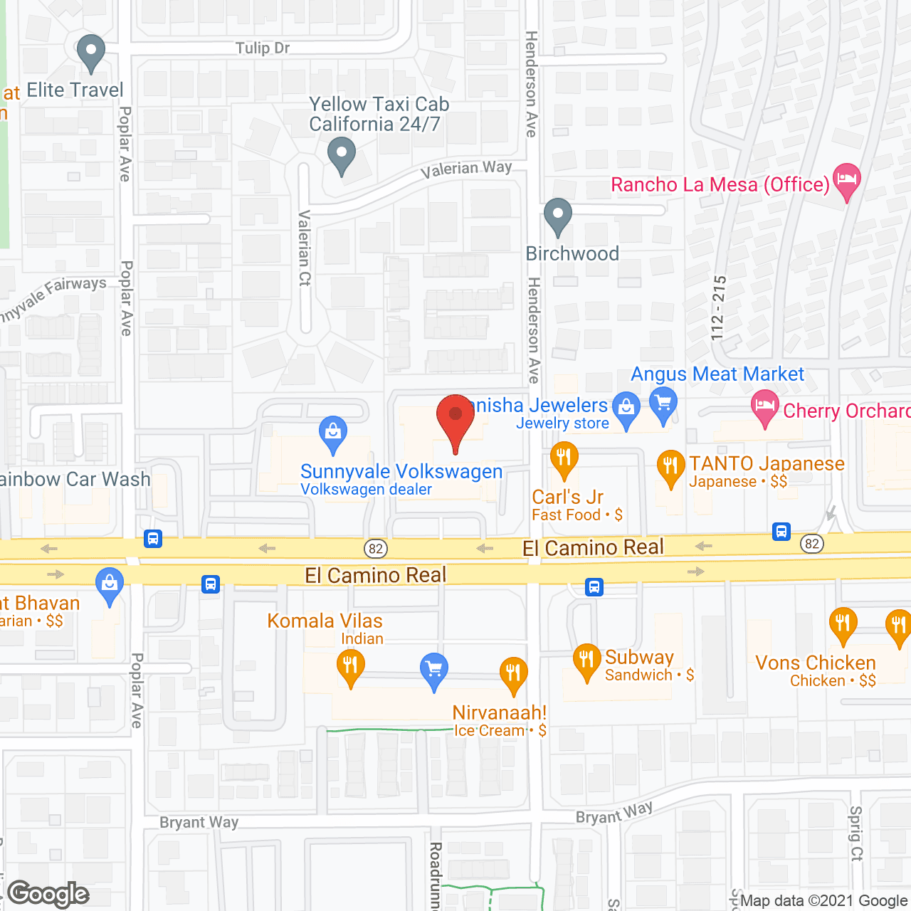 Map of the neighborhood around Belmont Village Sunnyvale
