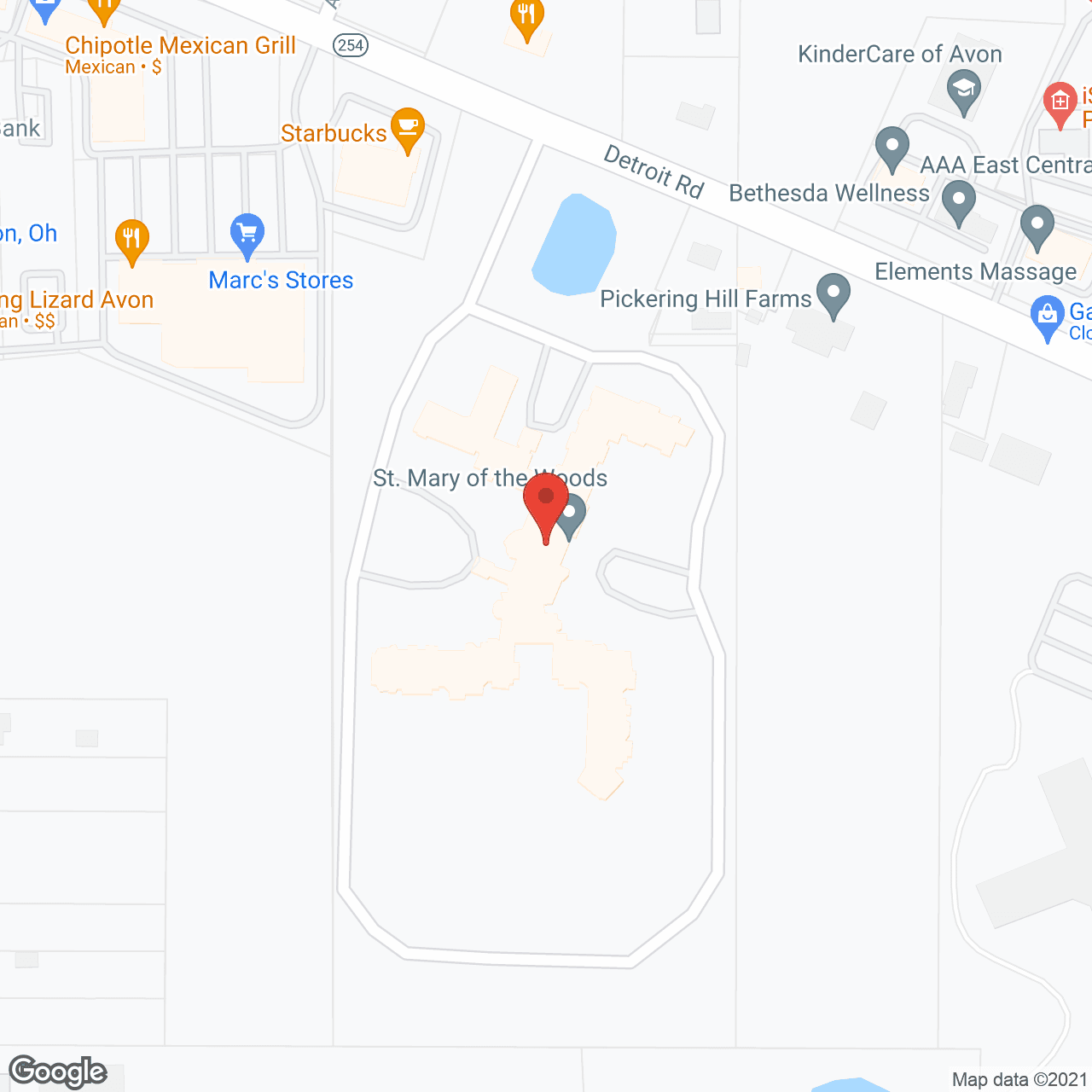 Map of the neighborhood around St. Mary of the Woods