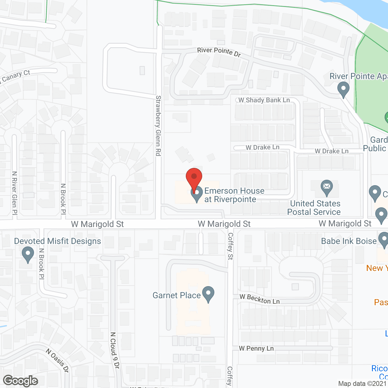 Map of the neighborhood around Emerson House at Riverpointe