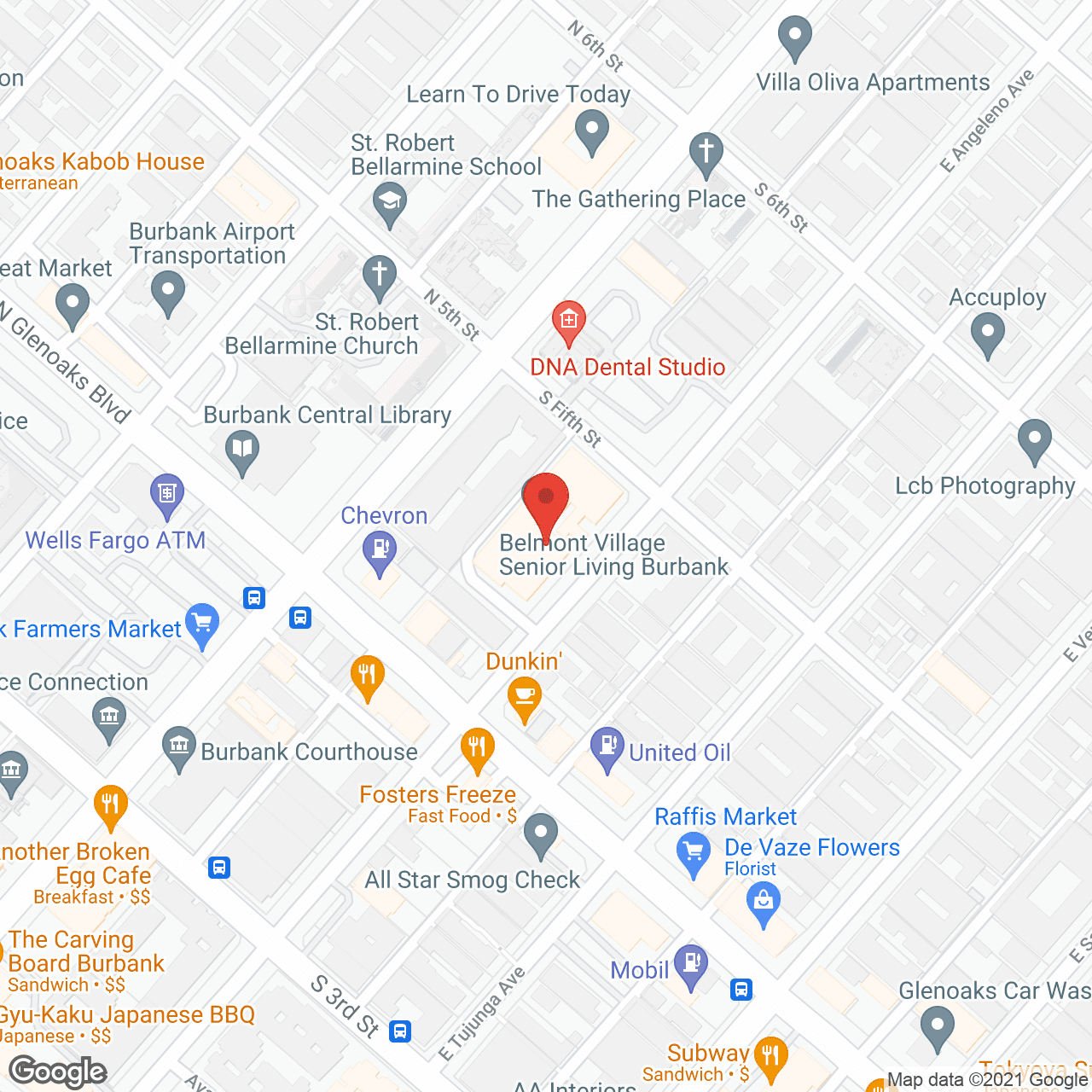 Map of the neighborhood around Belmont Village Burbank