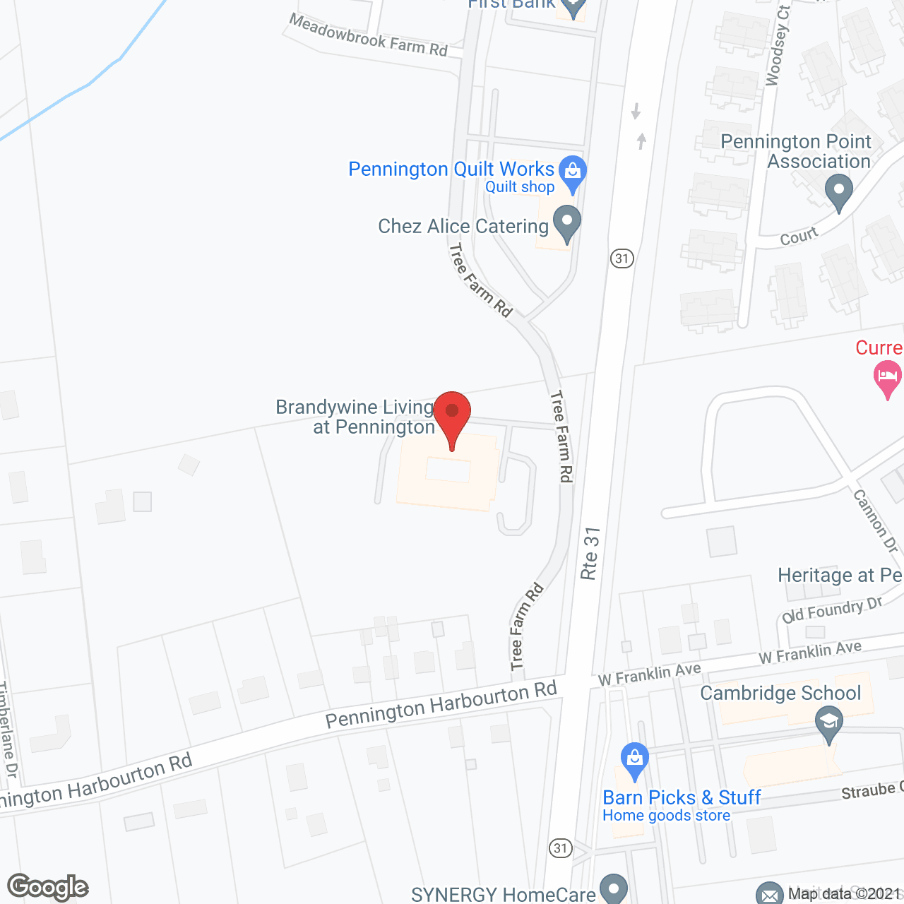 Map of the neighborhood around Brandywine Senior Living at Pennington