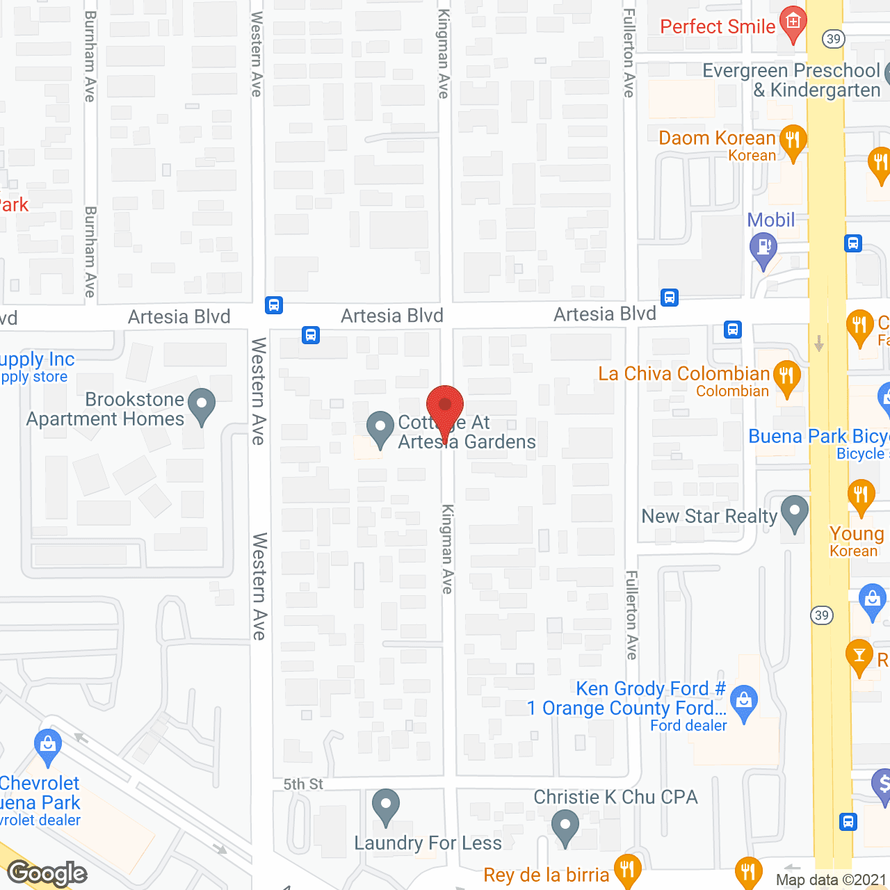 Map of the neighborhood around The Cottages at Artesia, LLC