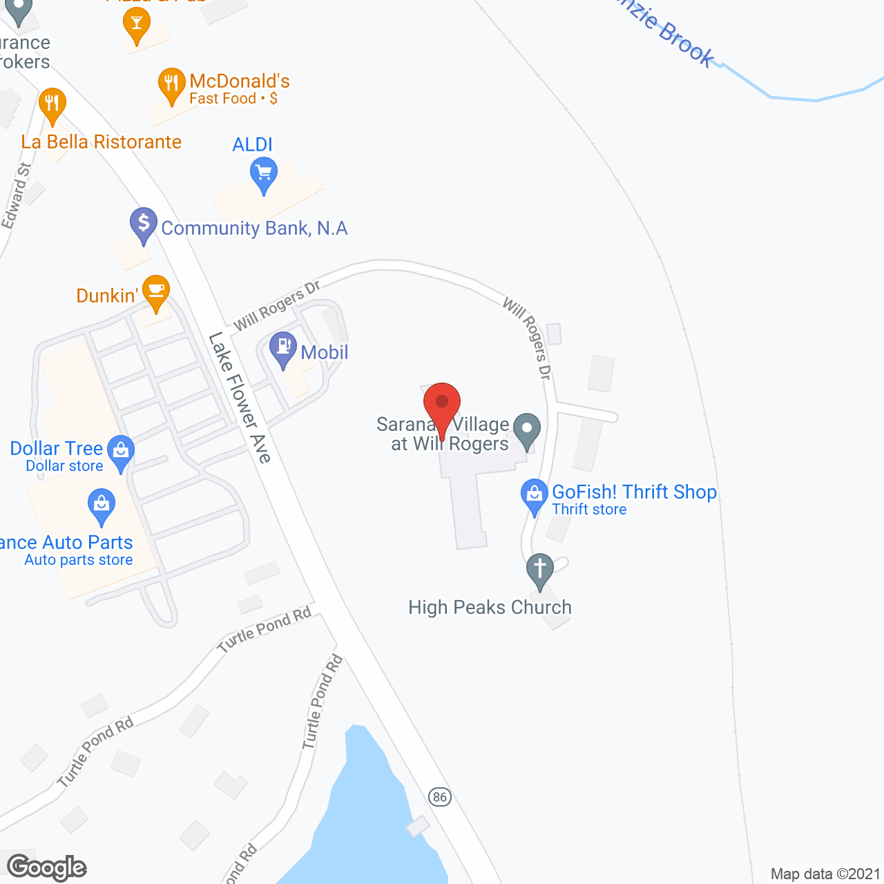 Map of the neighborhood around Saranac Village at Will Rogers