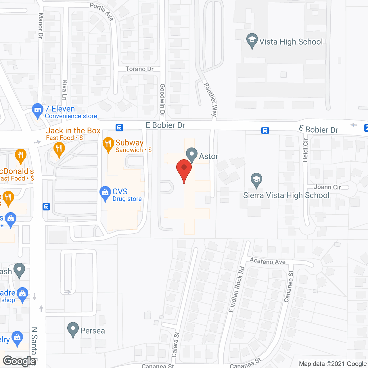 Map of the neighborhood around La Fuente Healthcare Center (Astor)