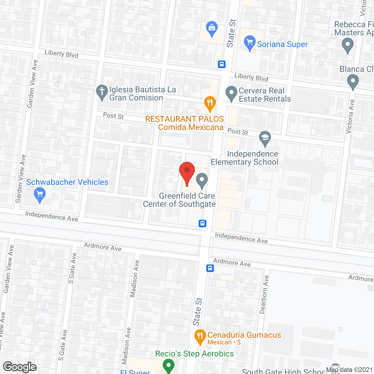 Map of the neighborhood around South Gate Care Ctr