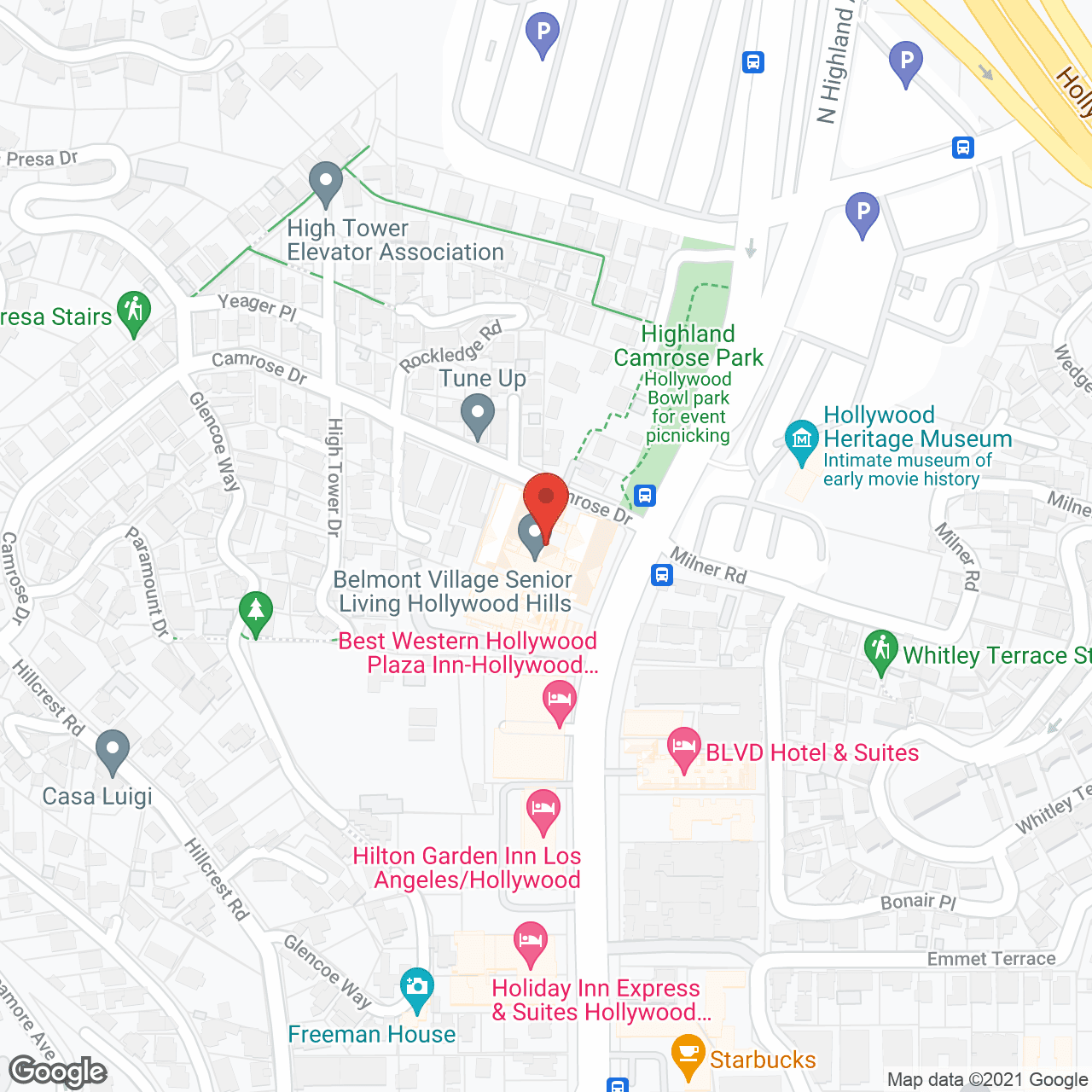 Map of the neighborhood around Belmont Village Hollywood Hills
