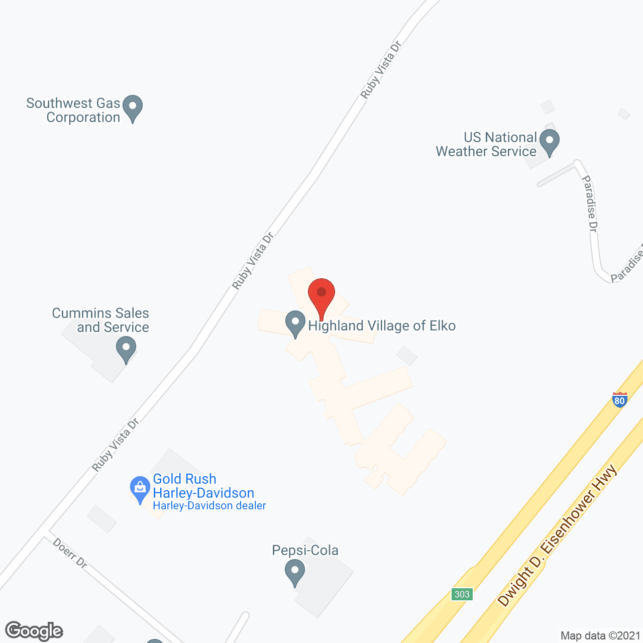 Map of the neighborhood around Highland Village of Elko
