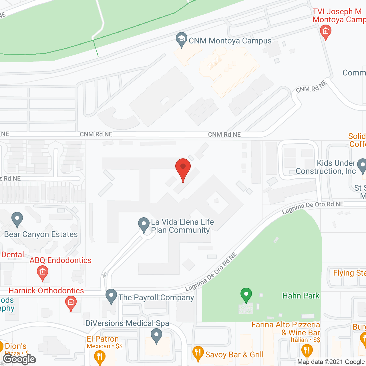 Map of the neighborhood around La Vida Llena Retirement Community