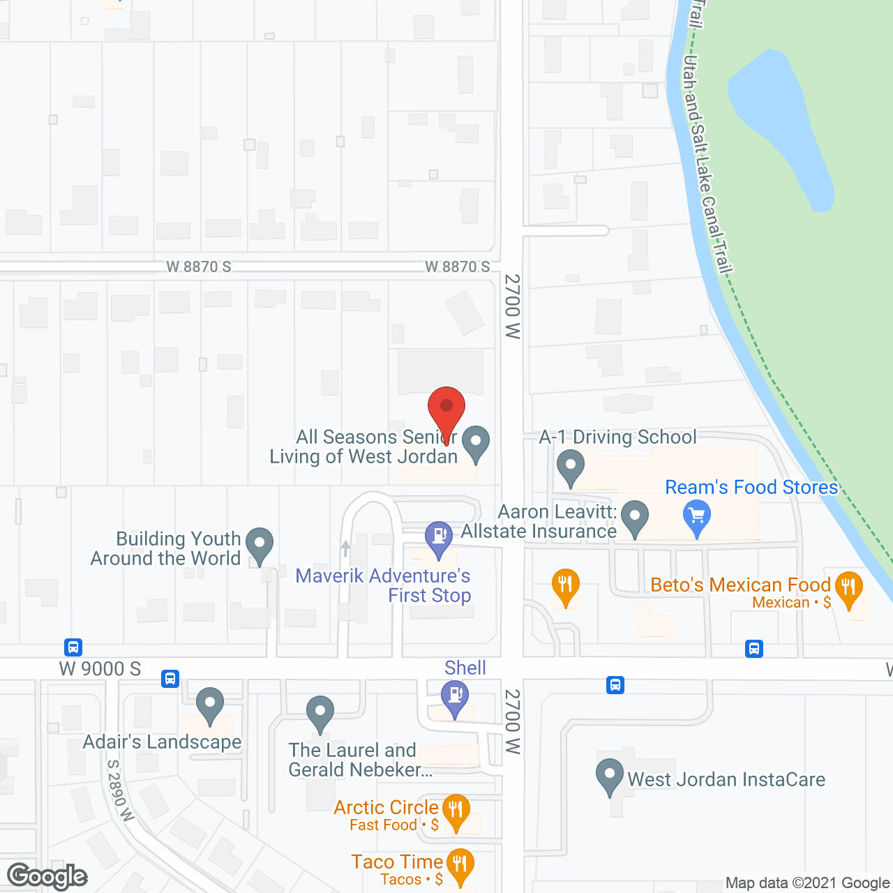 Map of the neighborhood around Beehive Homes of West Jordan