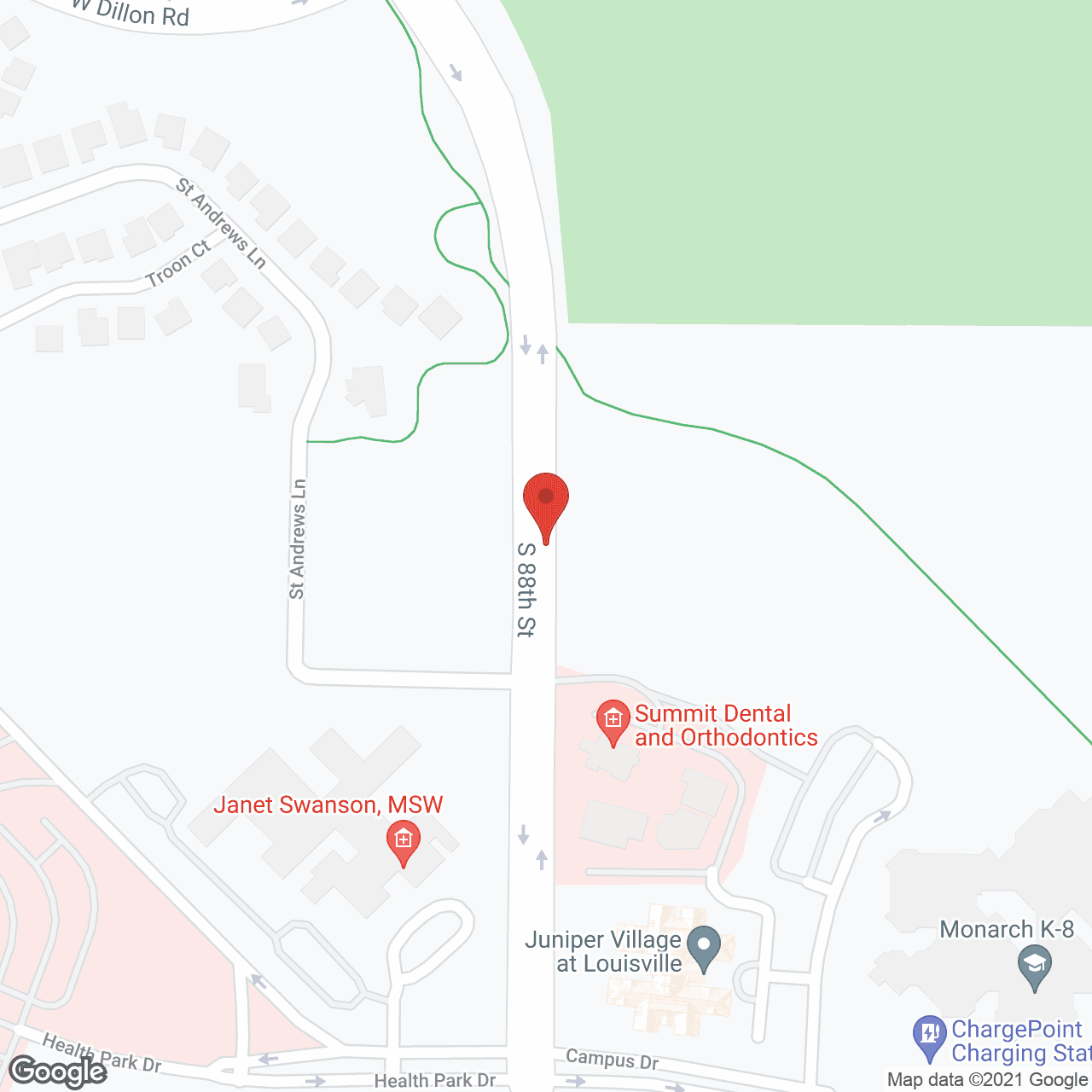 Map of the neighborhood around Juniper Village at Louisville