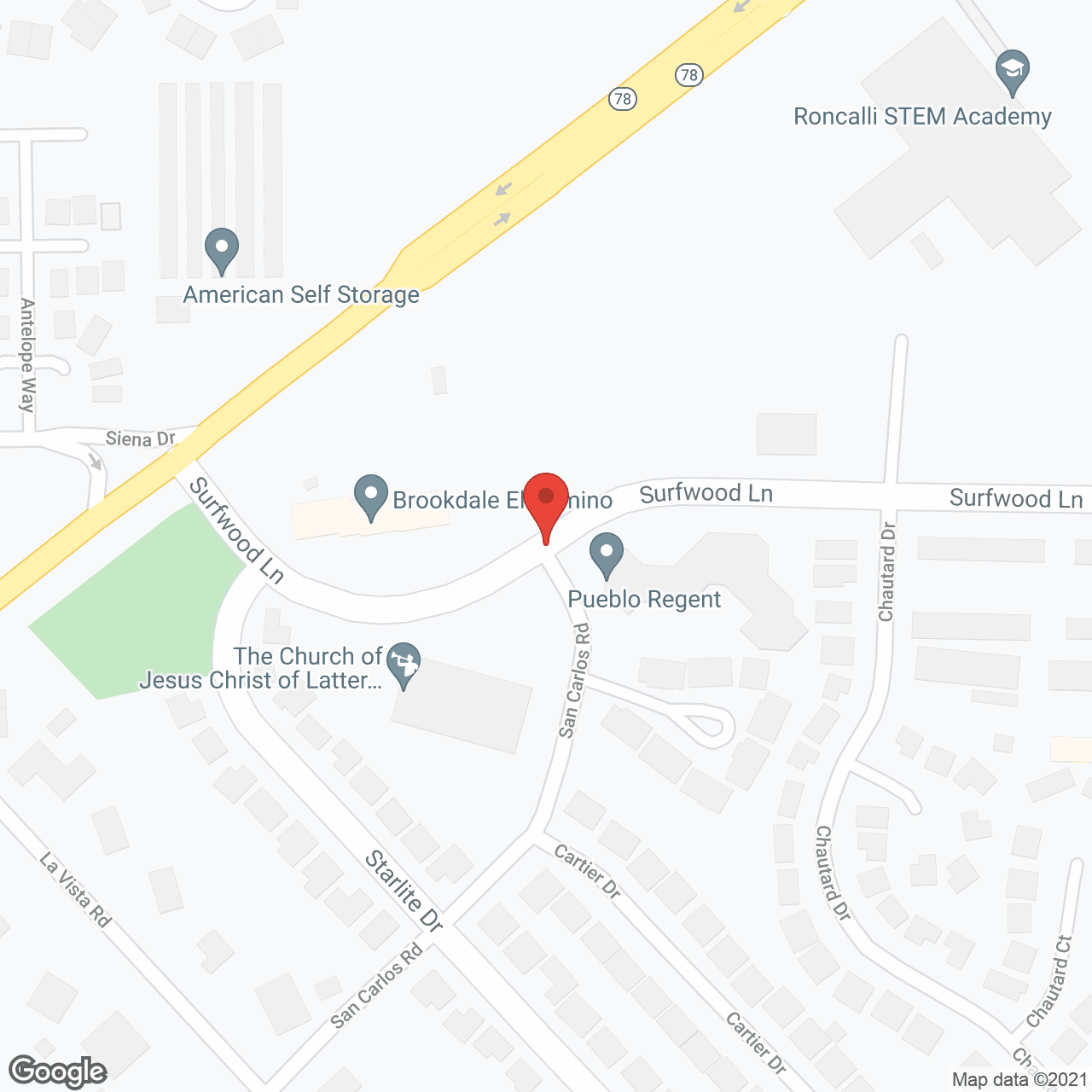 Map of the neighborhood around Pueblo Regent