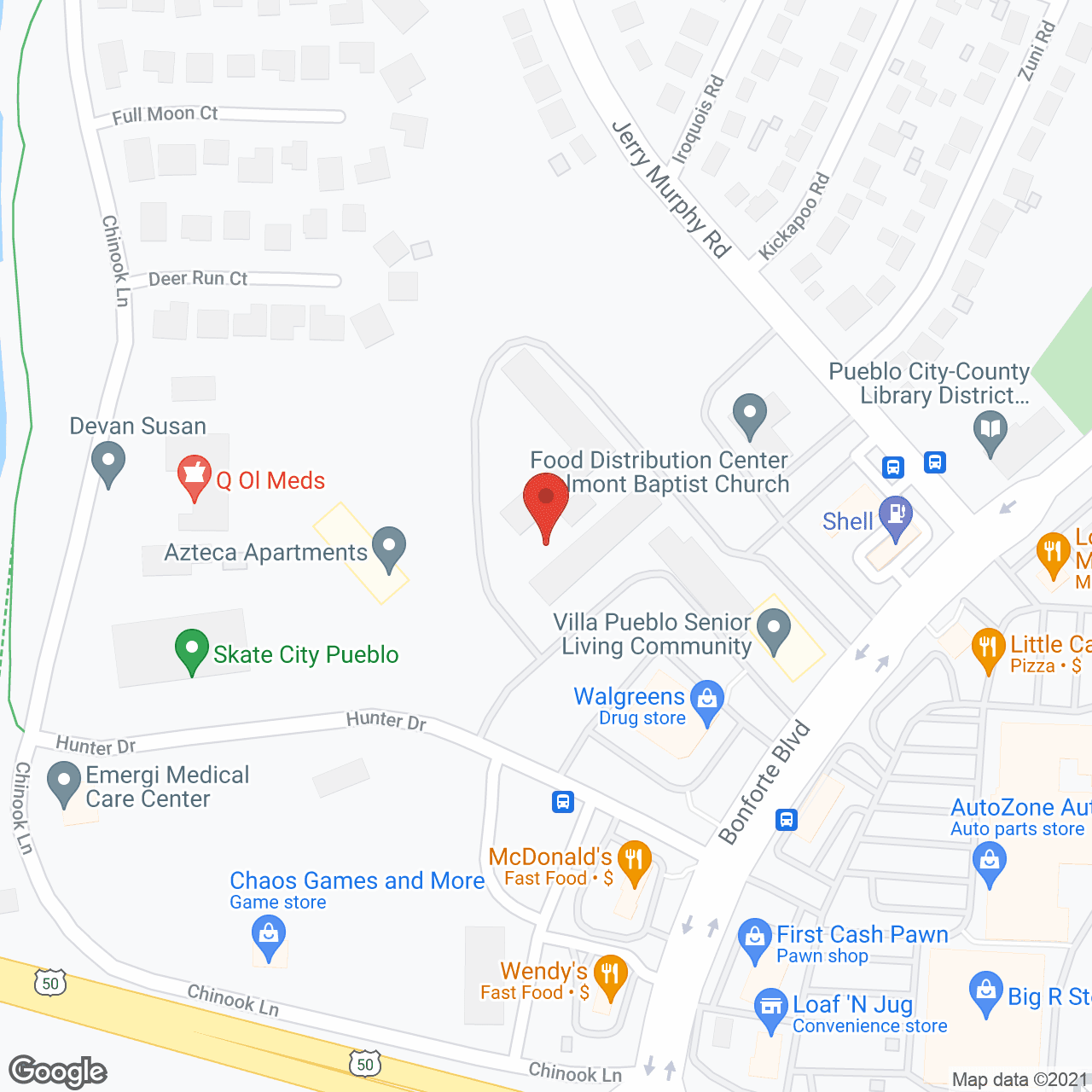 Map of the neighborhood around Villa Pueblo Assisted Living
