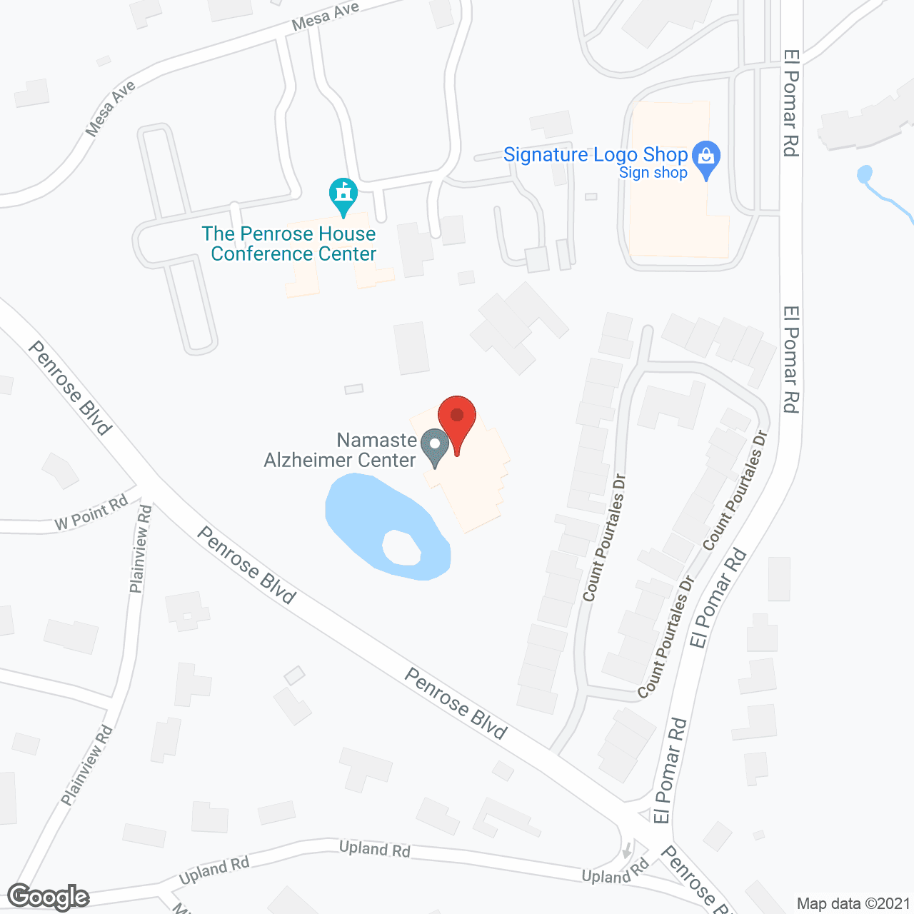 Map of the neighborhood around Namaste Alzheimer Center