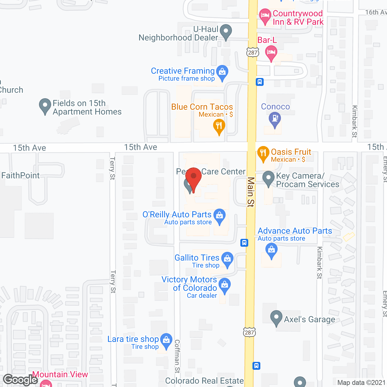 Map of the neighborhood around The Peaks Care Center and Frontier Therapy Center