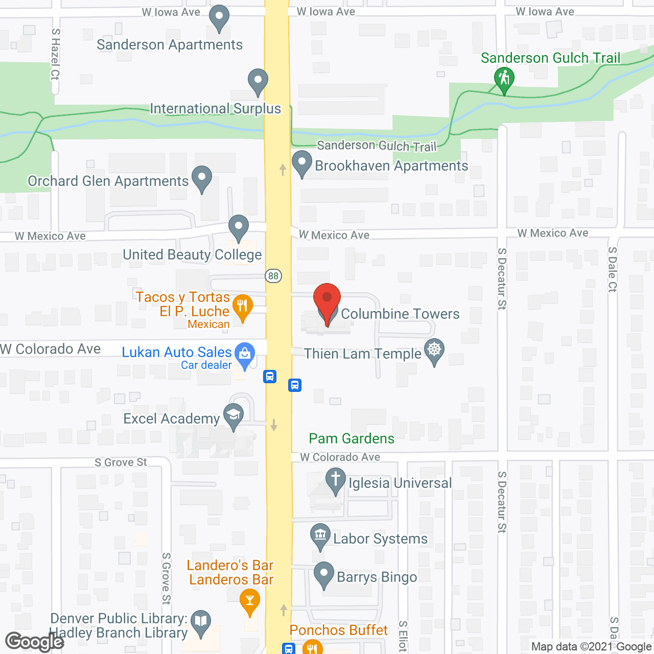 Map of the neighborhood around Columbine Towers