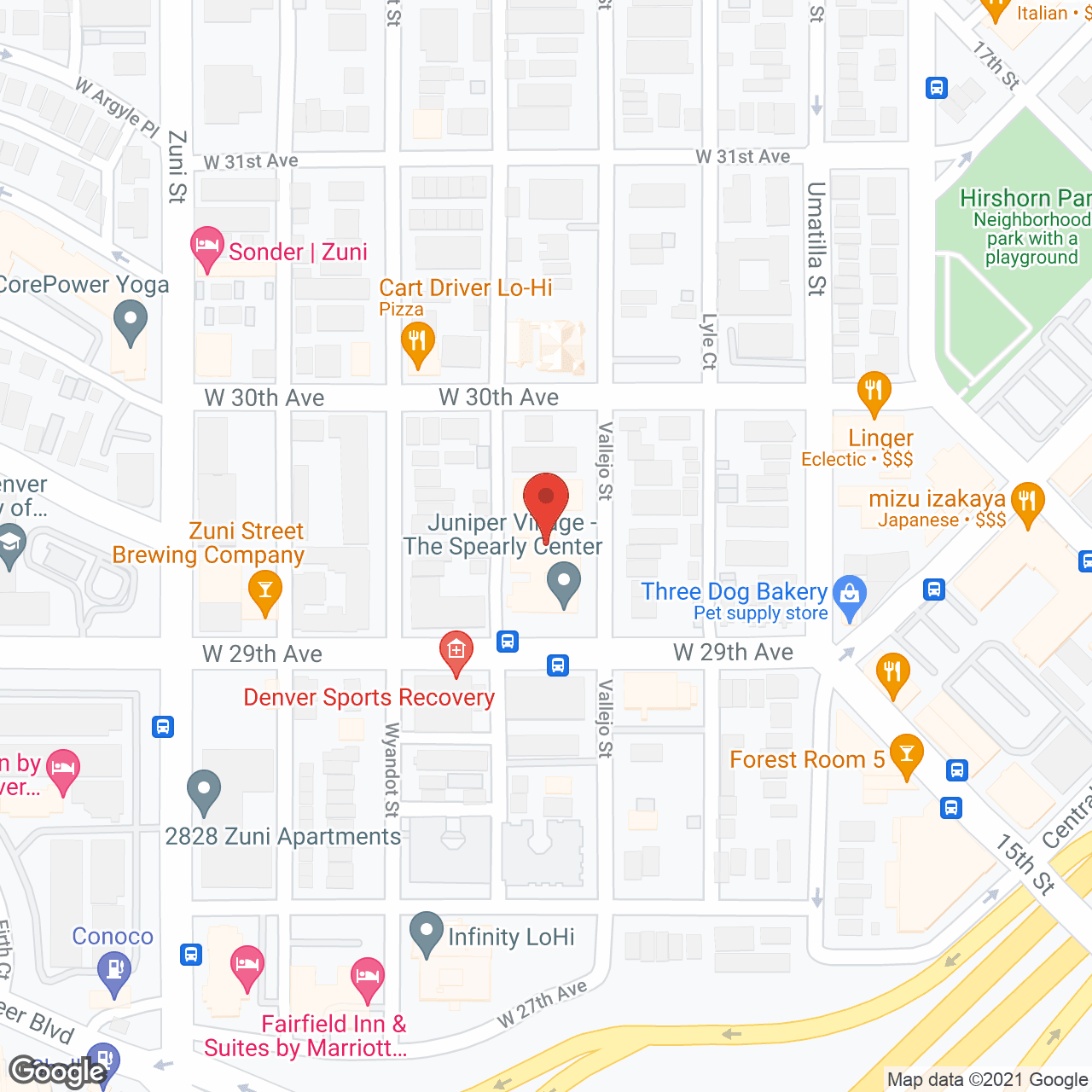 Map of the neighborhood around Juniper Village at the Spearly Center