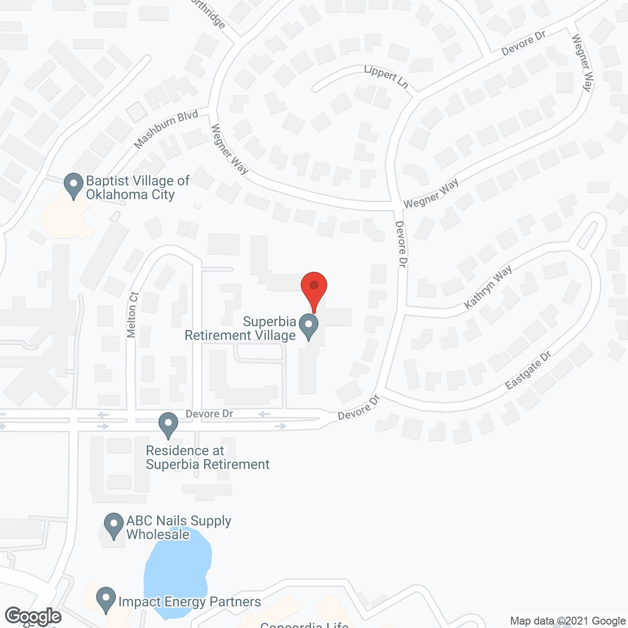 Map of the neighborhood around Superbia Retirement Village