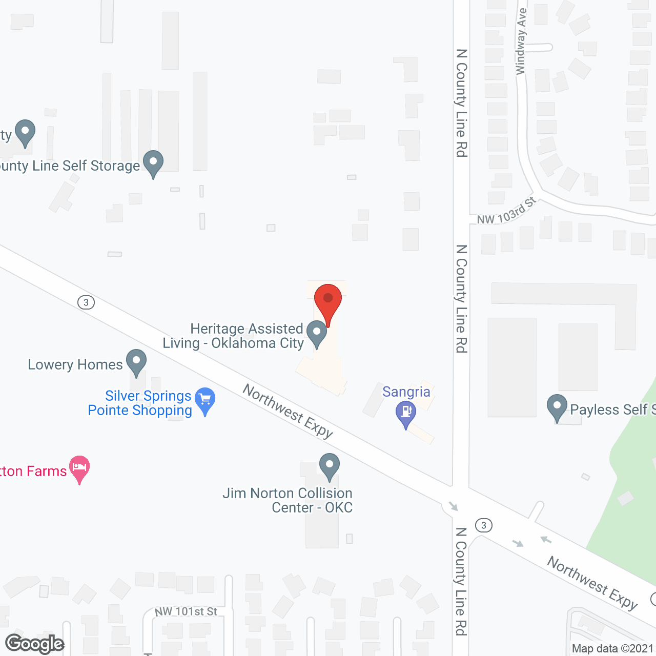 Map of the neighborhood around Heritage Assisted Living