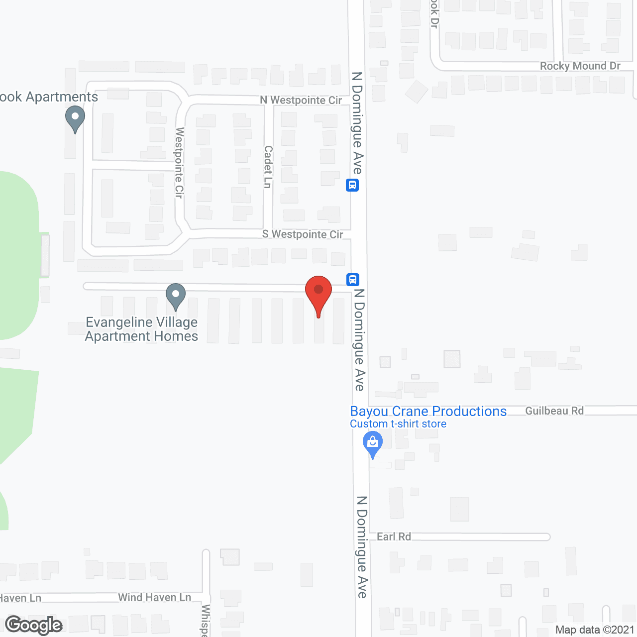 Map of the neighborhood around Evangeline Village Apartments