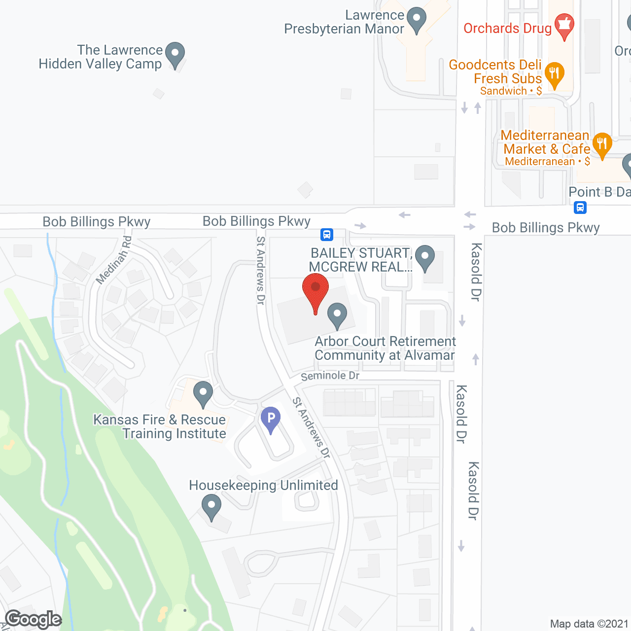 Map of the neighborhood around Arbor Court Retirement Community at Alvamar