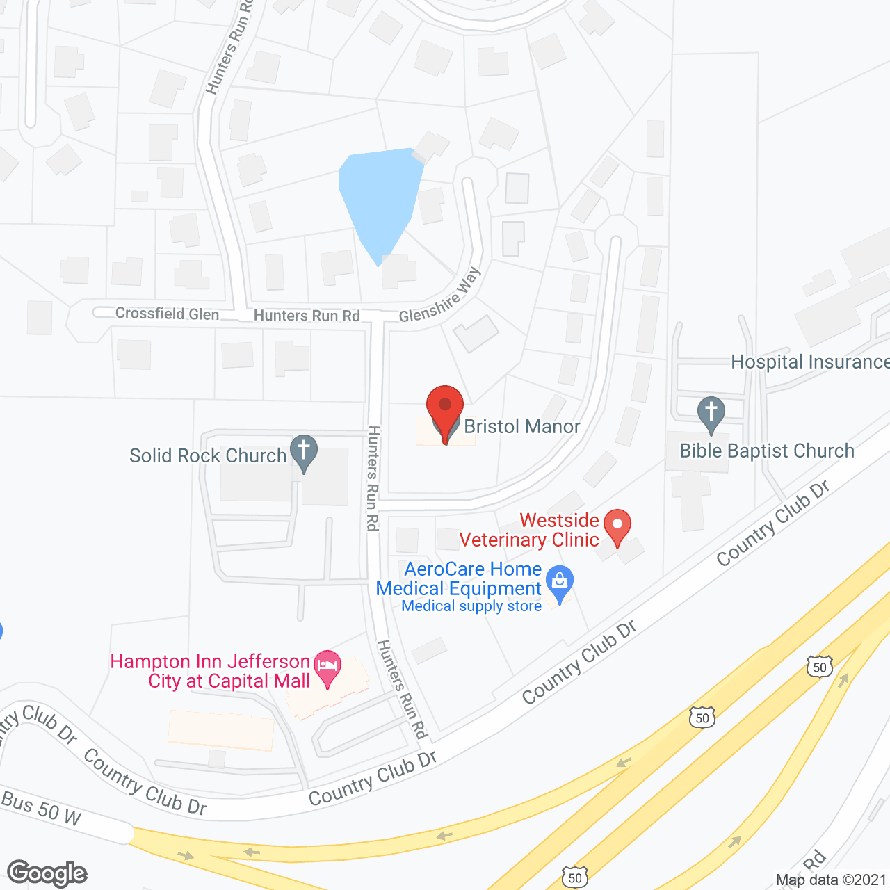 Map of the neighborhood around Bristol Manor of Jefferson City
