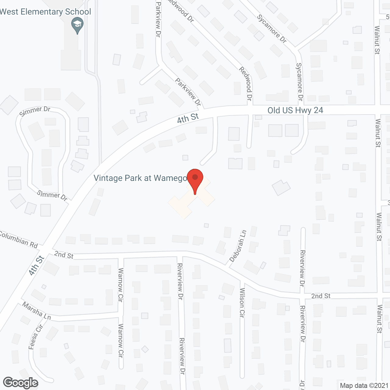 Map of the neighborhood around Vintage Park at Wamego