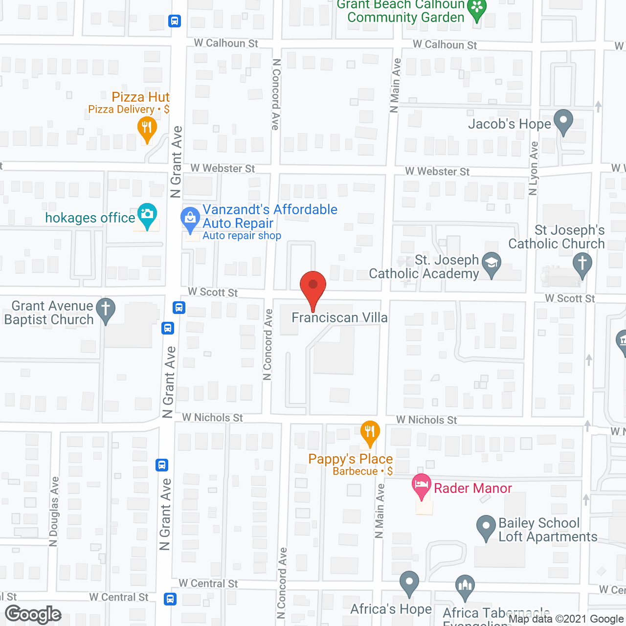 Map of the neighborhood around Franciscan Villa