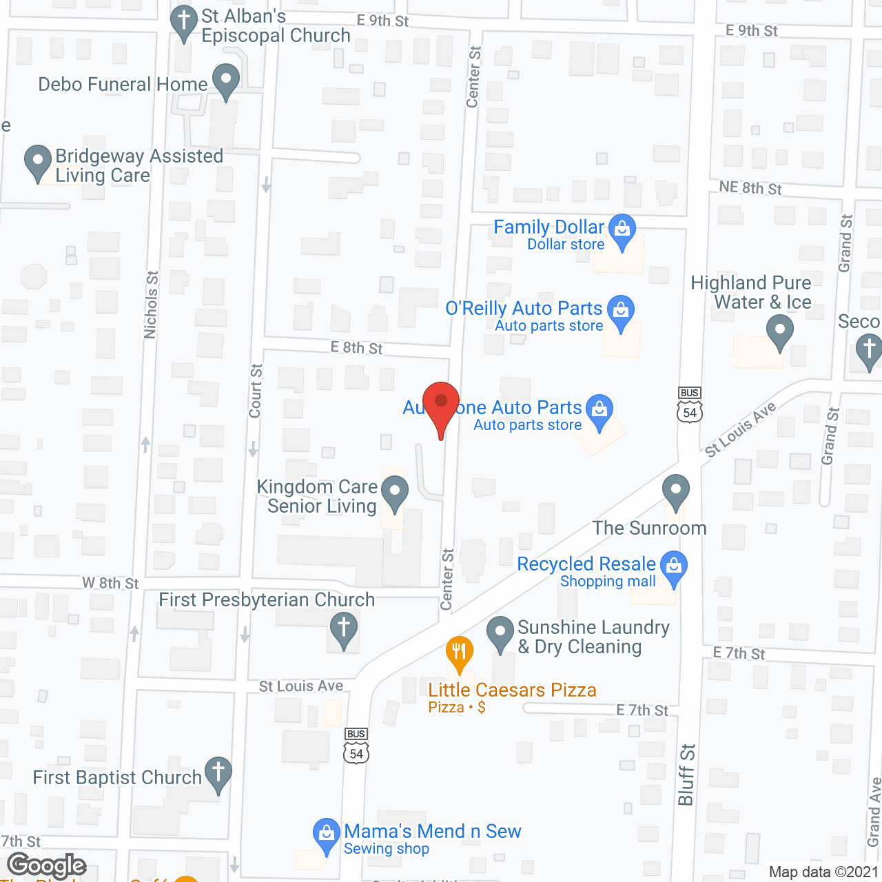 Map of the neighborhood around Kingdom Care Senior Living