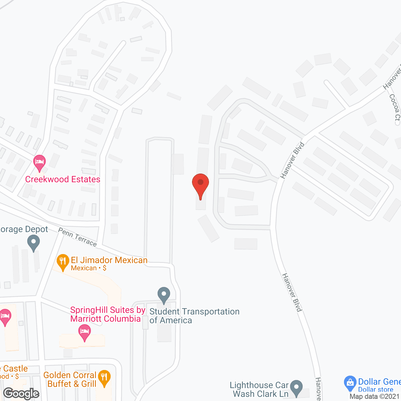 Map of the neighborhood around Hanover Estates Independent