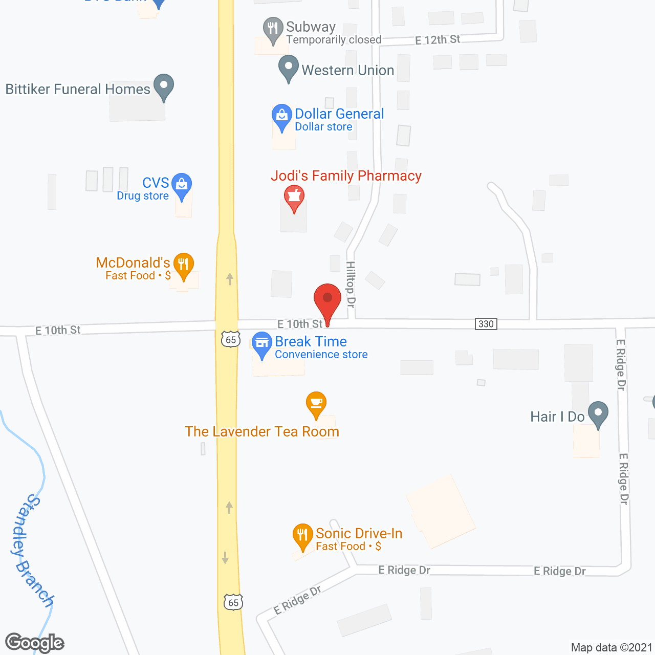 Map of the neighborhood around Bristol Manor of Carrollton