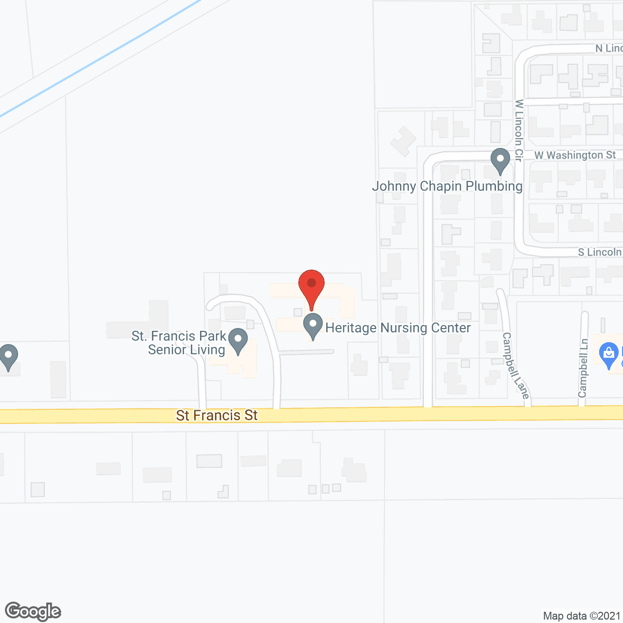 Map of the neighborhood around Heritage Nursing Center