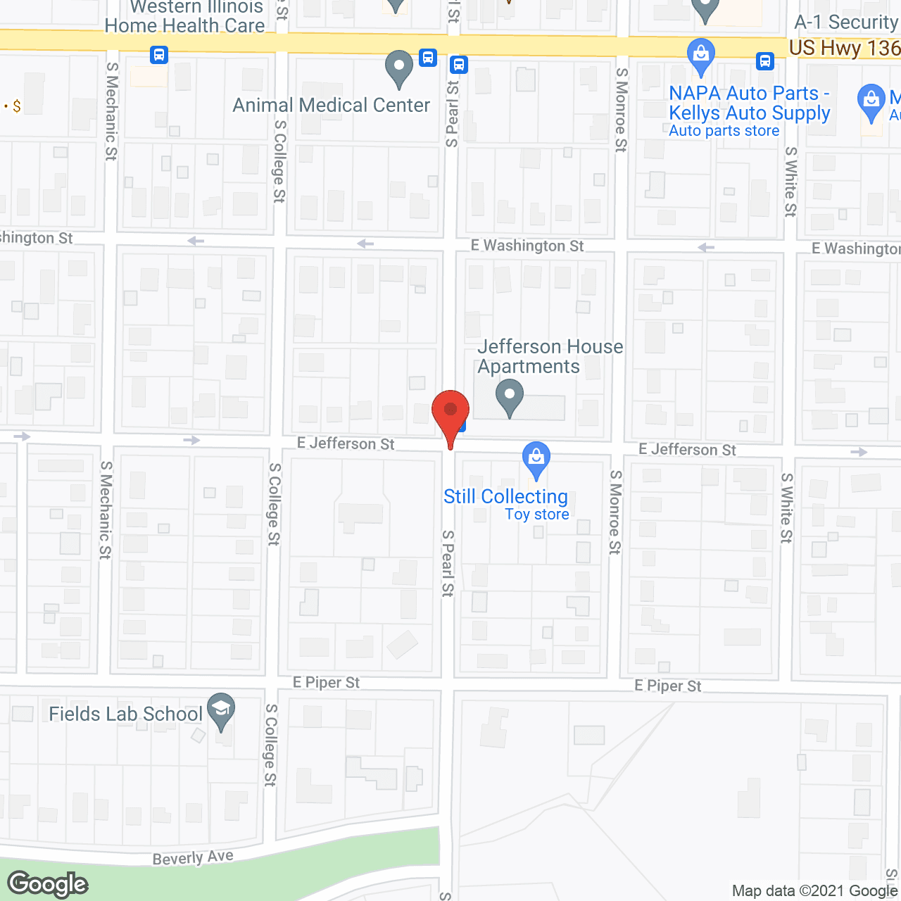 Map of the neighborhood around Jefferson House