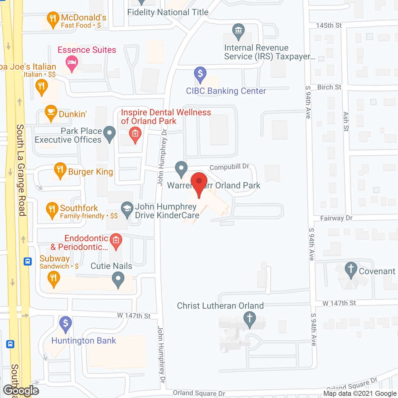 Map of the neighborhood around Warren Bar of Orland Park