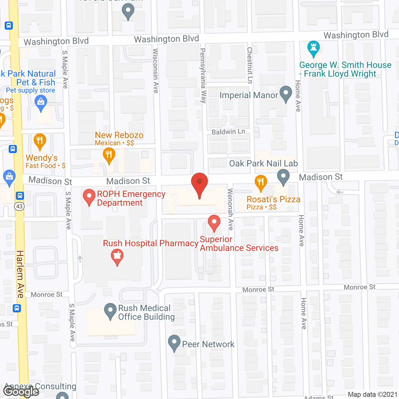 Map of the neighborhood around Belmont Village Oak Park