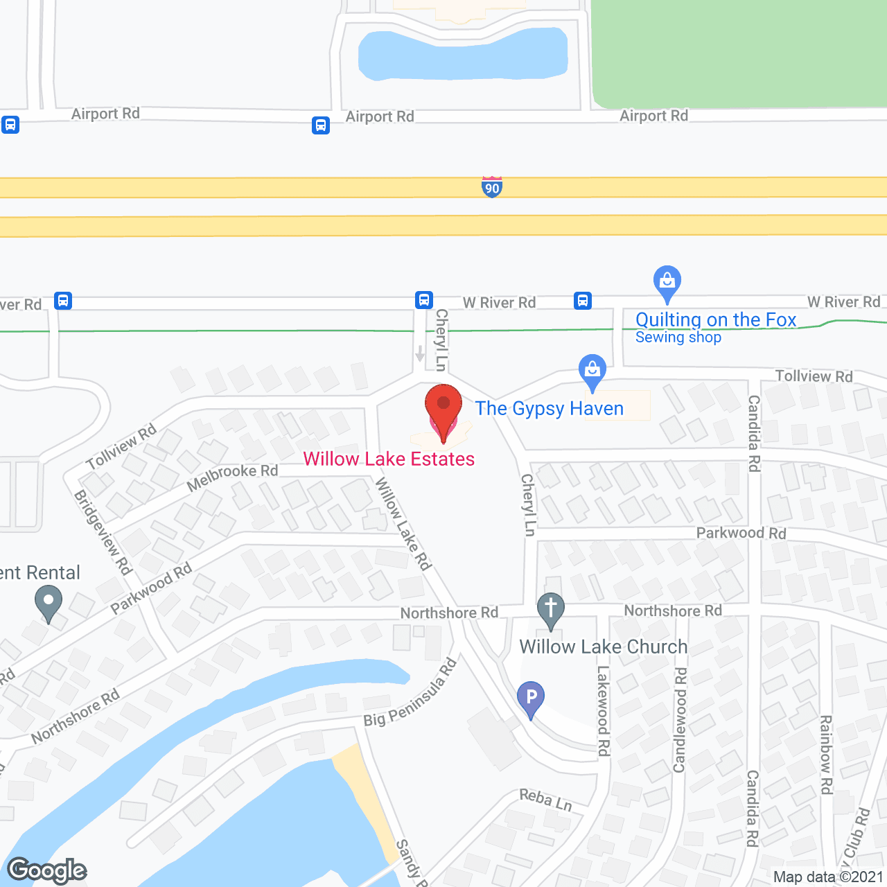 Map of the neighborhood around Willow Lake Estates