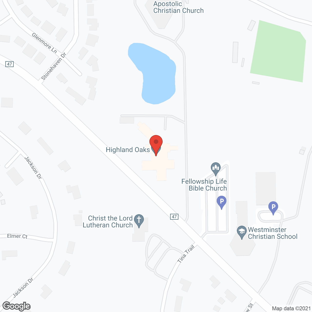 Map of the neighborhood around Highland Oaks Elgin