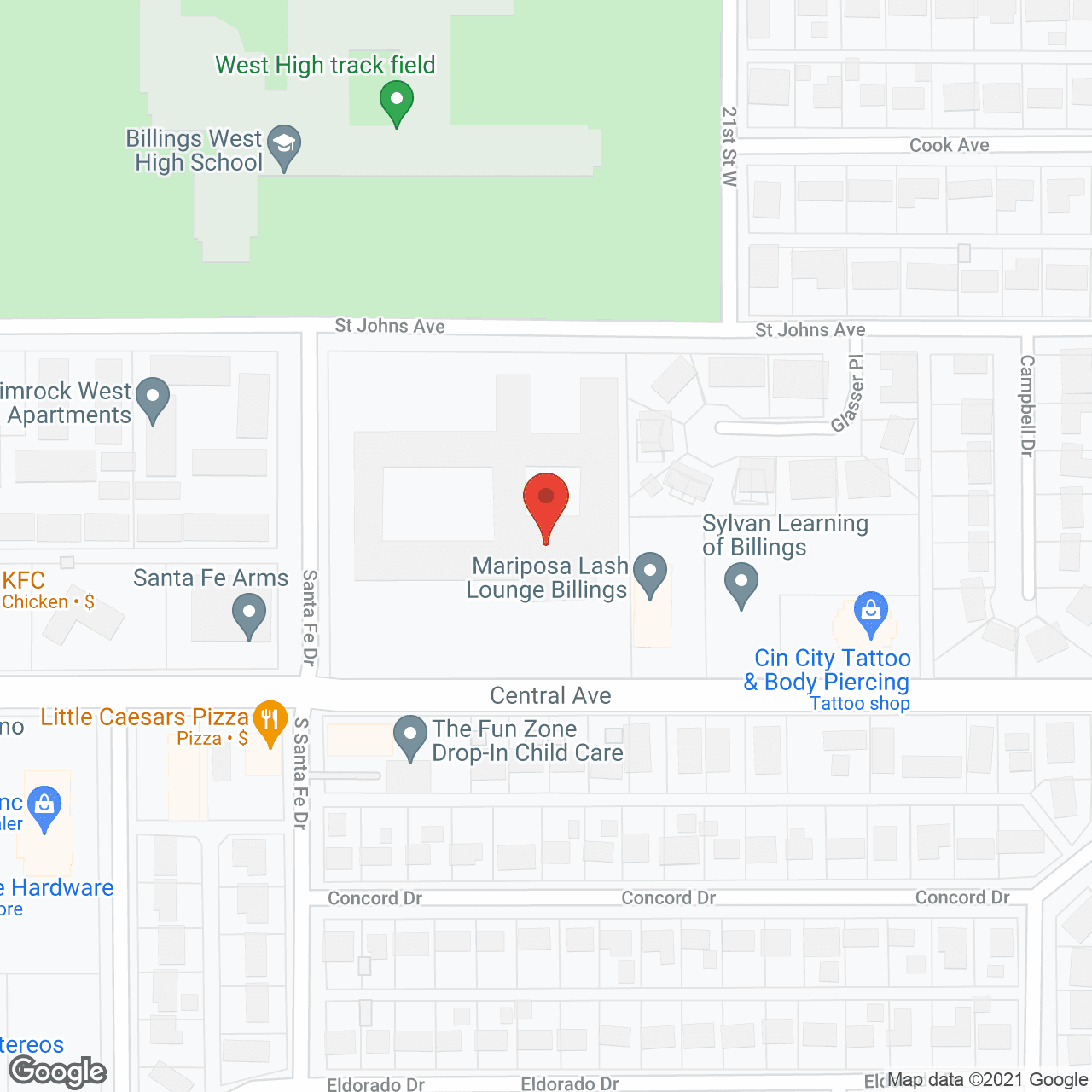 Map of the neighborhood around Avantara of Billings