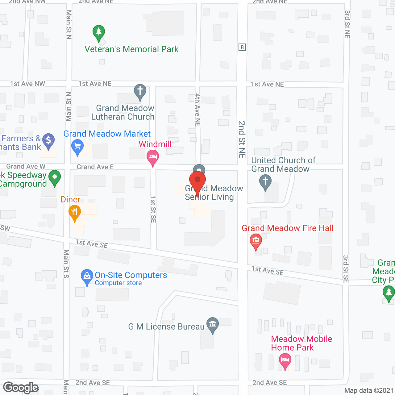 Map of the neighborhood around Grand Meadow Health Care Ctr