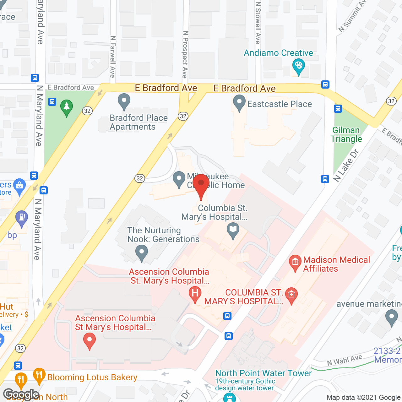 Map of the neighborhood around Milwaukee Catholic Home, a CCRC