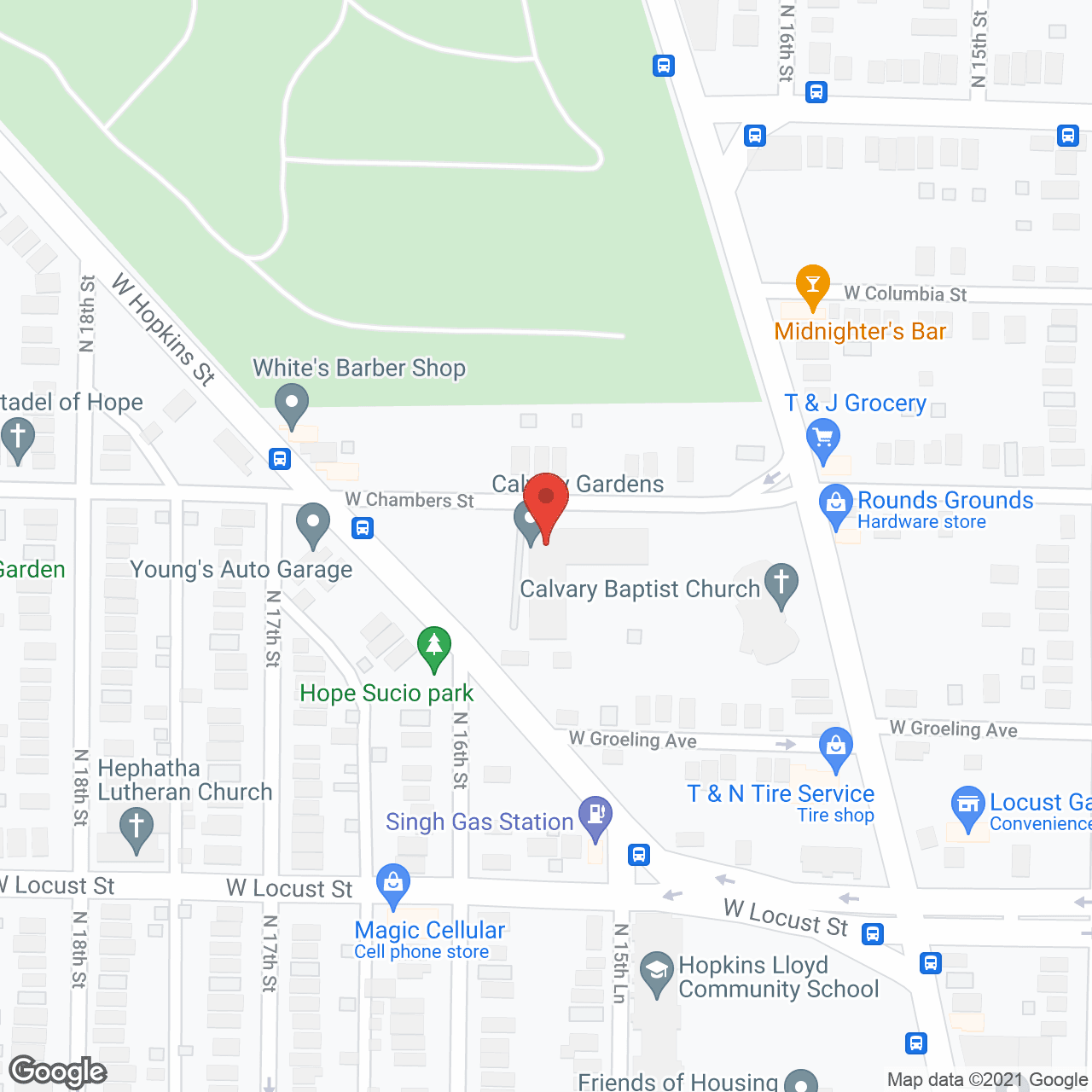 Map of the neighborhood around Calvary Gardens