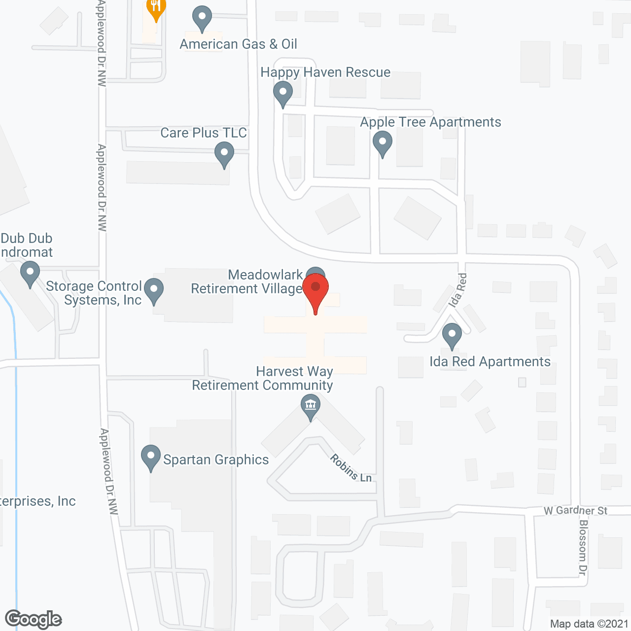 Map of the neighborhood around Meadowlark Retirement Village