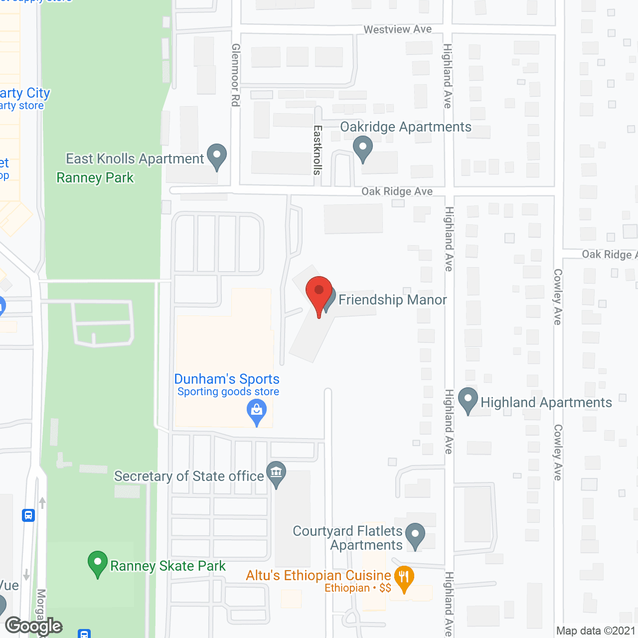 Map of the neighborhood around Friendship Manor