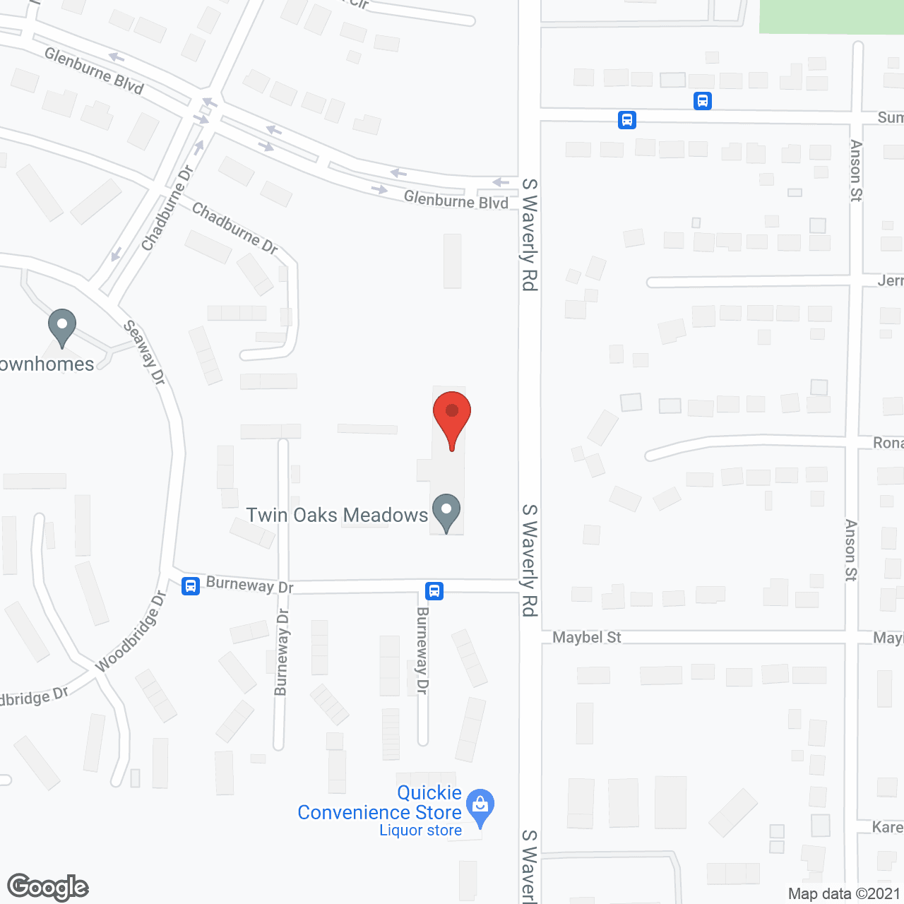 Map of the neighborhood around Twin Oaks Meadows