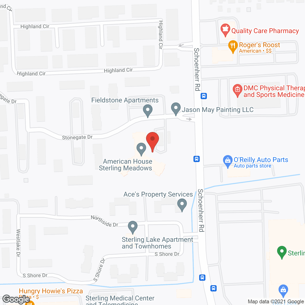 Map of the neighborhood around American House Sterling Meadows Senior Living
