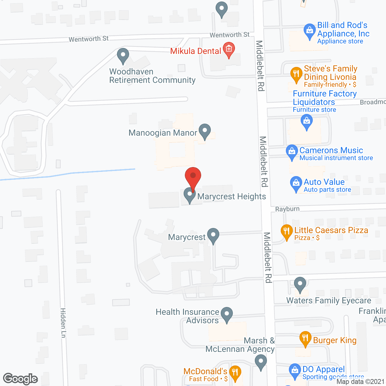 Map of the neighborhood around Marycrest